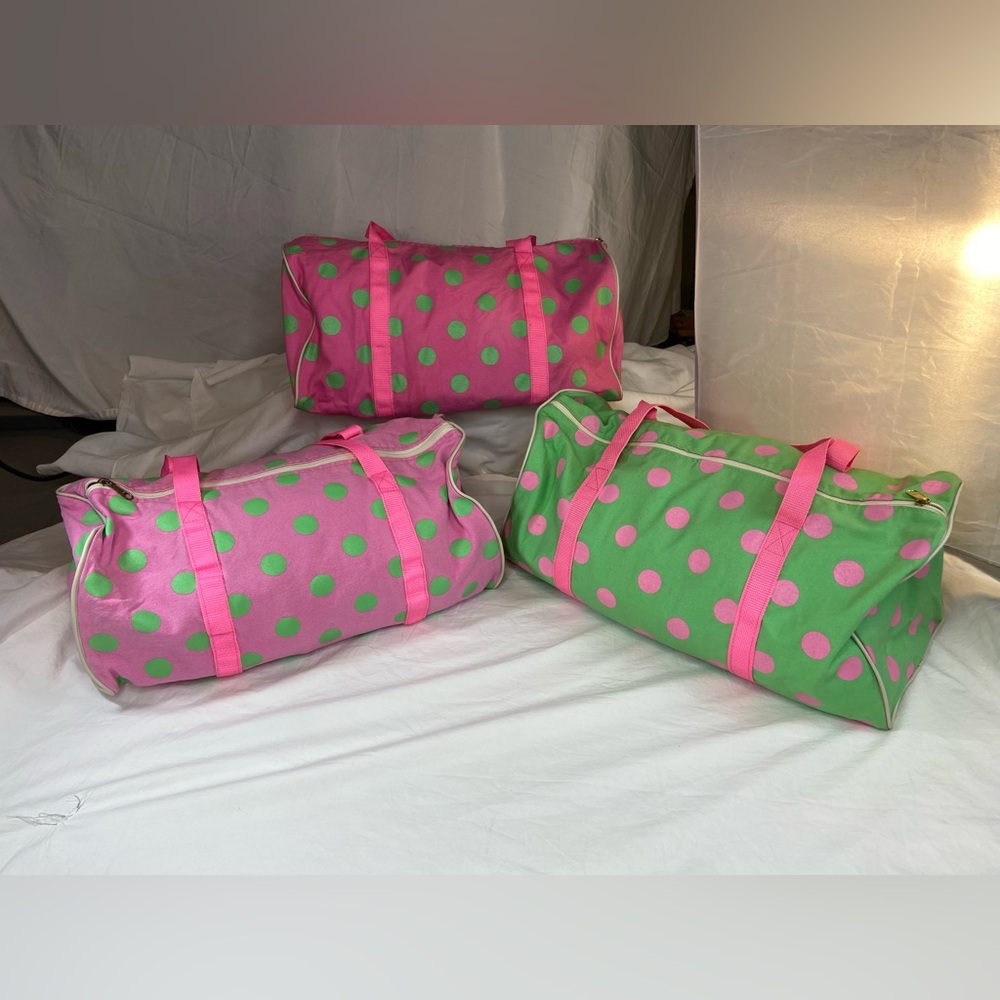 Pink and Green Polka Dot Canvas Duffle Bag New Humor 3 Bags